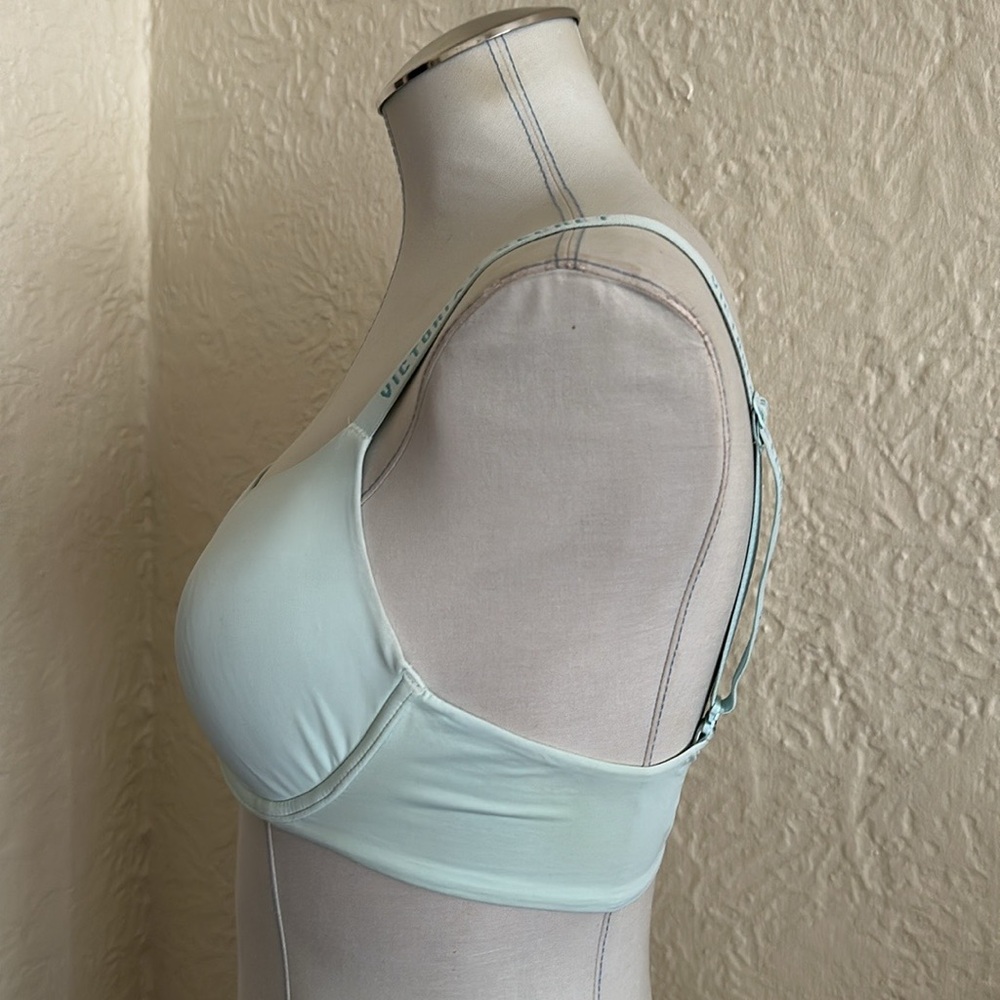 Victoria’s Secret T-Shirt Lightly Lined Full Coverage Light Blue Logo Straps Bra - Picture 3 of 8